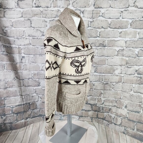 Aritzia TNA Sea to Sky Lambswool Zip Front Cardigan Logo Brown Cream Size Medium - Picture 14 of 16